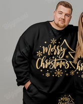 Couple Big and Tall Merry Christmas Letter Black Printed Sweatshirt Set